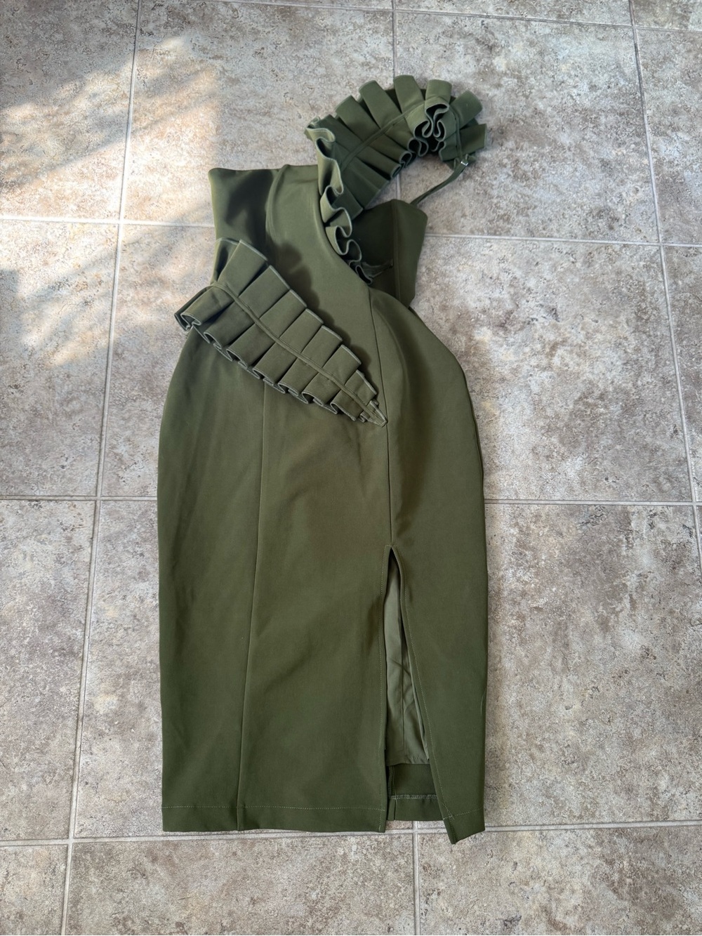 K Women's Andrea Iyamah Kamala Midi One Shoulder Green Dress - Picture 3 of 9